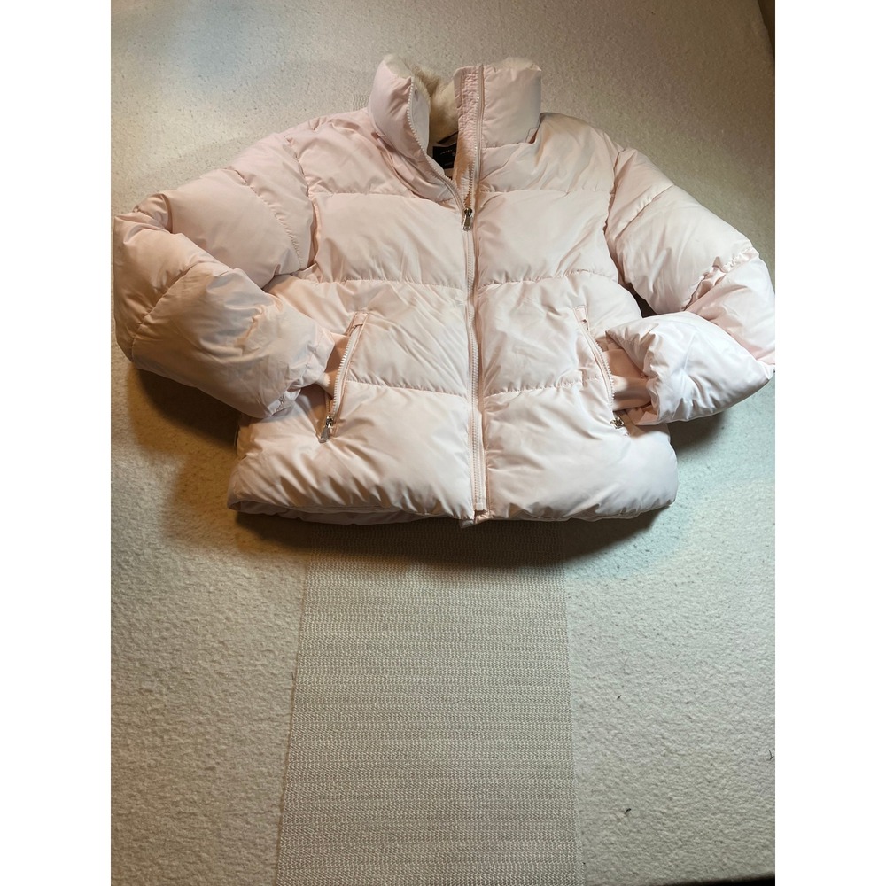 Puffit Puffy Pink Down Bomber Jacket Womens Size S Quilted Faux Fur Collar Zip